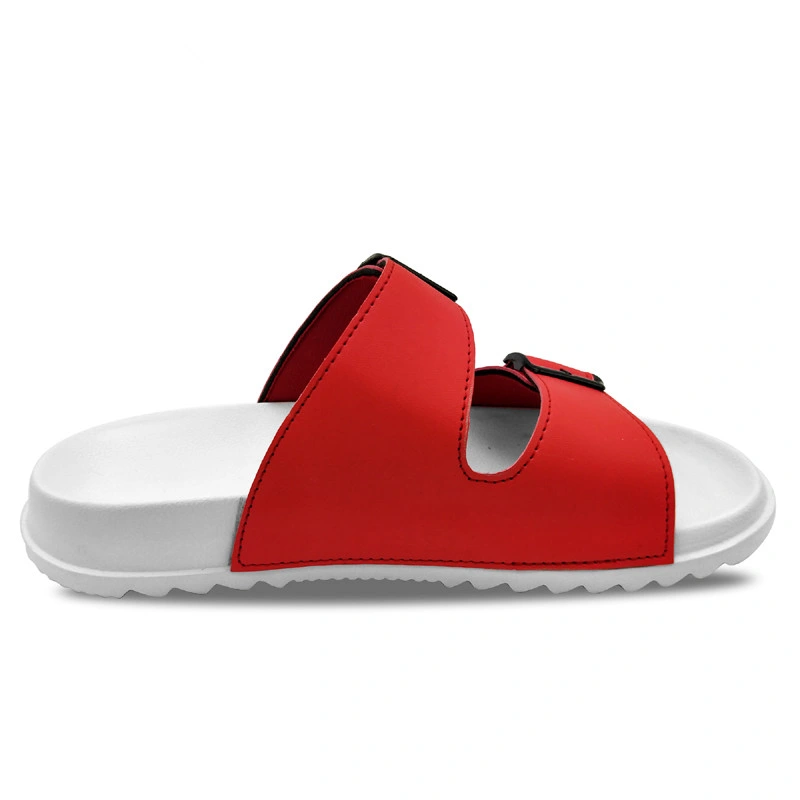 Fashion Customized Red Black Grey Sandals for Men, Buckle Two Strap Slippers