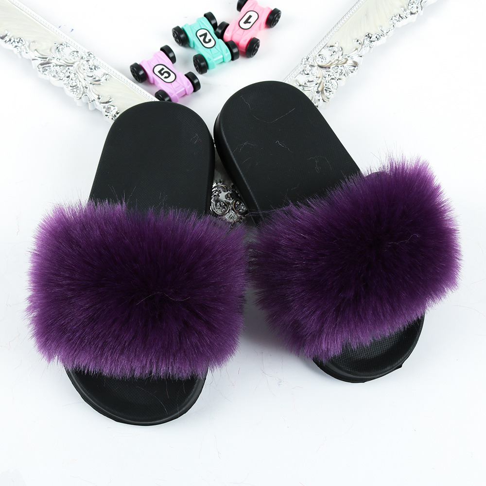 Girl Shoe Comfortable Soft Fur Slippers, Kids Shoes Indoor Outdoor Fur Slides, Fur Sandals for Kids