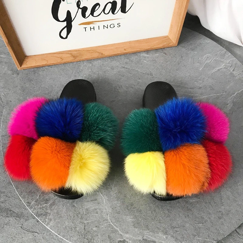 New Arrivals Women Ladies Fur Slippers with Ball, Large Size 12 Women Fur Slippers