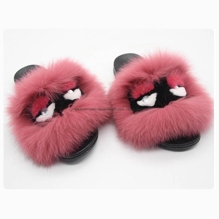 Soft Popular Kids Real Fur Sandals Children Cute Fox Fur Slippers