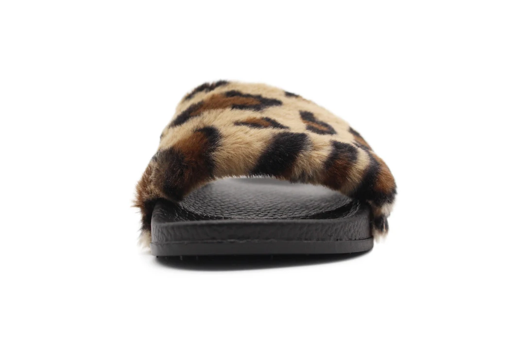 Best Selling Wholesale Fur Slippers, Women Fashion Leopard Pattern Flat Slides Sandals Slippers