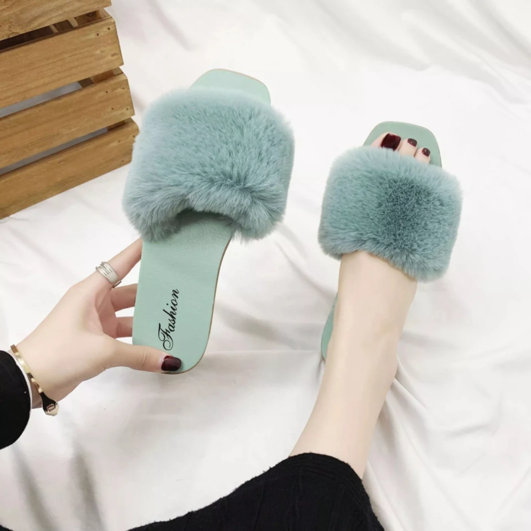 Women Fur Slippers Colorful Fur Sandals Fur Slide Slippers for Ladies