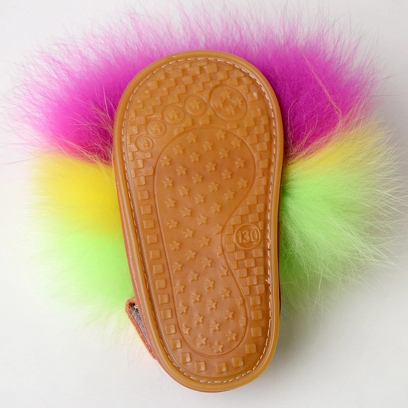 Wholesale Kids Fur Slippers, Kids Fur Slides with Back Strap, Real Fur Soft Fluffy Kids Fur Sandals