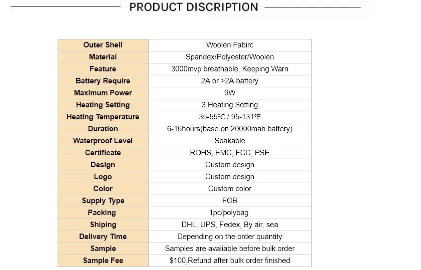 Mens Battery Heated Down Jacket, Woolen Flannel Jacket with Duck Down Inside