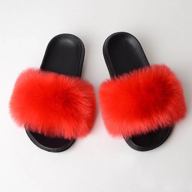 Wholesale Fur Slides Female, Popular Soft Fur Slippers Women, Multicolor Fur Sandals Women