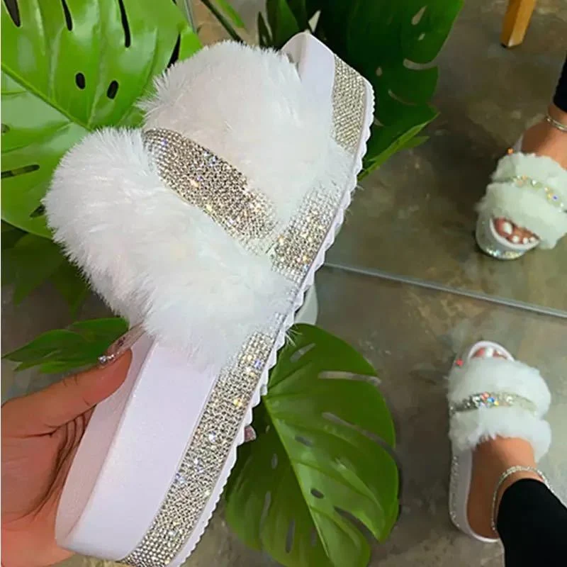 Platform Fur Slides, Wholesale Fur Slippers for Women, Colors Fur Sandals Vendor