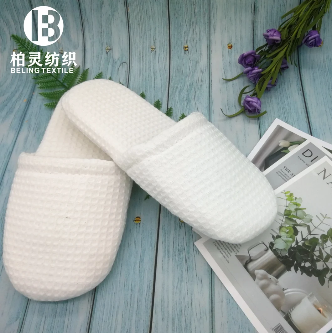 Disposable Cheap Polyester Waffle Close Toe Bathroom Slippers for Hotel