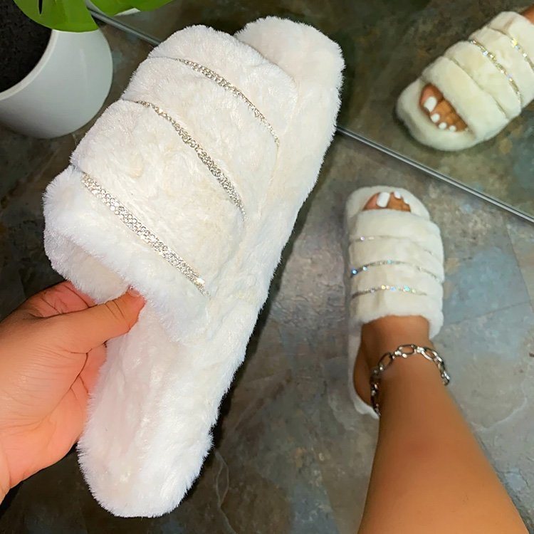 Wholesale Fashion Lady Fur Slides, Beauty Womens Indoor Sandals, Plush Slippers