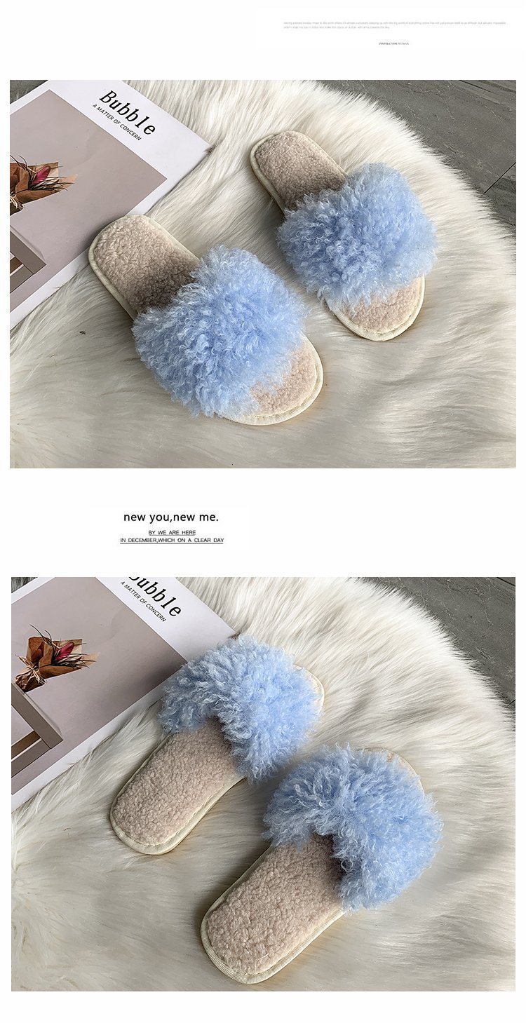 Girls Fashion Lamb Wool Sandals OEM Custom Furry Slides Wholesale Fur Slippers for Women