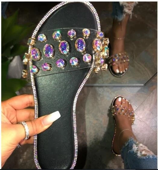 Ladies Rhinestone Slippers Womens Slides Footwear, Snake Print Diamond Glitter Sandals Slippers