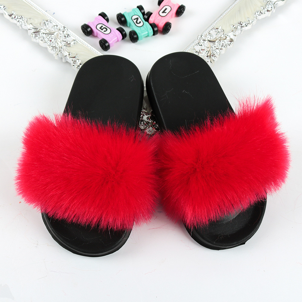 Girl Shoe Comfortable Soft Fur Slippers, Kids Shoes Indoor Outdoor Fur Slides, Fur Sandals for Kids