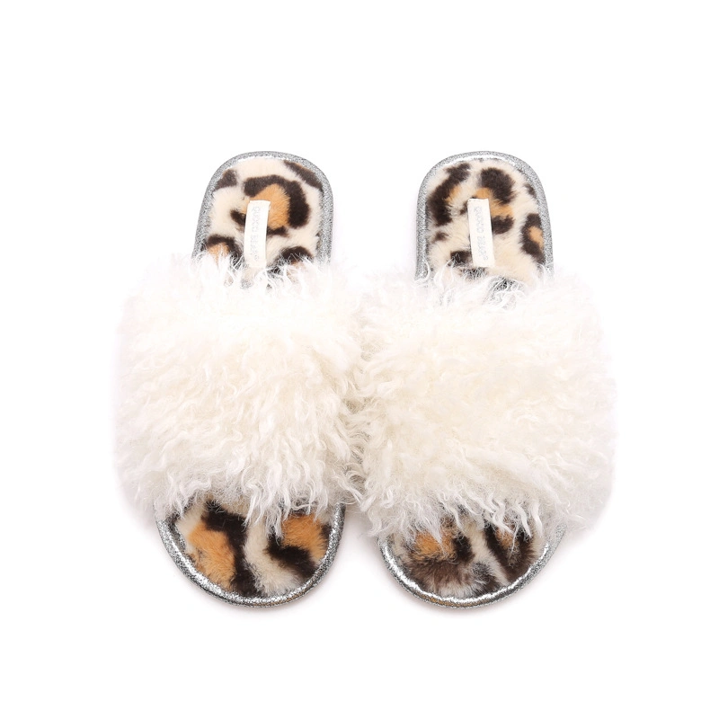 Superstarer Wholesale Cheap Woman Soft Rex Rabbit Slippers Colorful Furry Sandals Leopard Print Faux Fur Slides Fuzzy Slippers