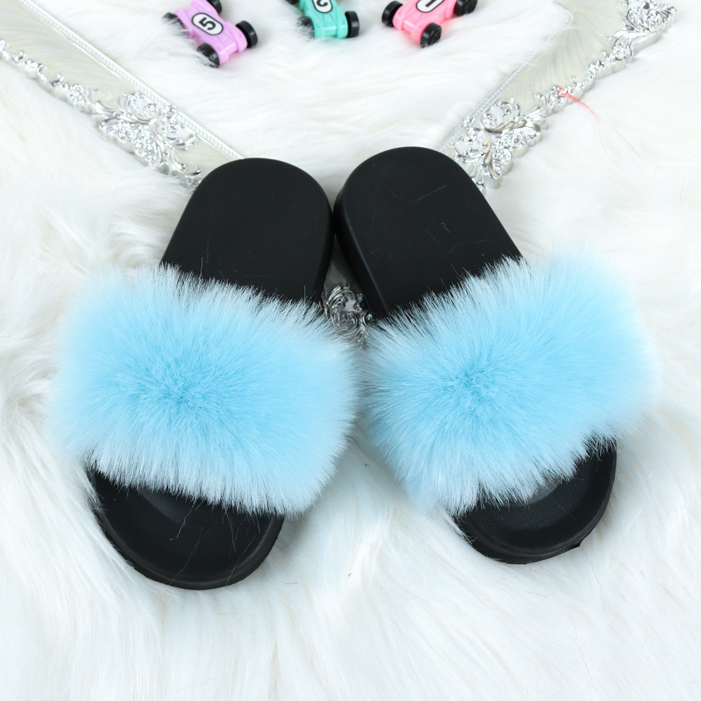 Girl Shoe Comfortable Soft Fur Slippers, Kids Shoes Indoor Outdoor Fur Slides, Fur Sandals for Kids