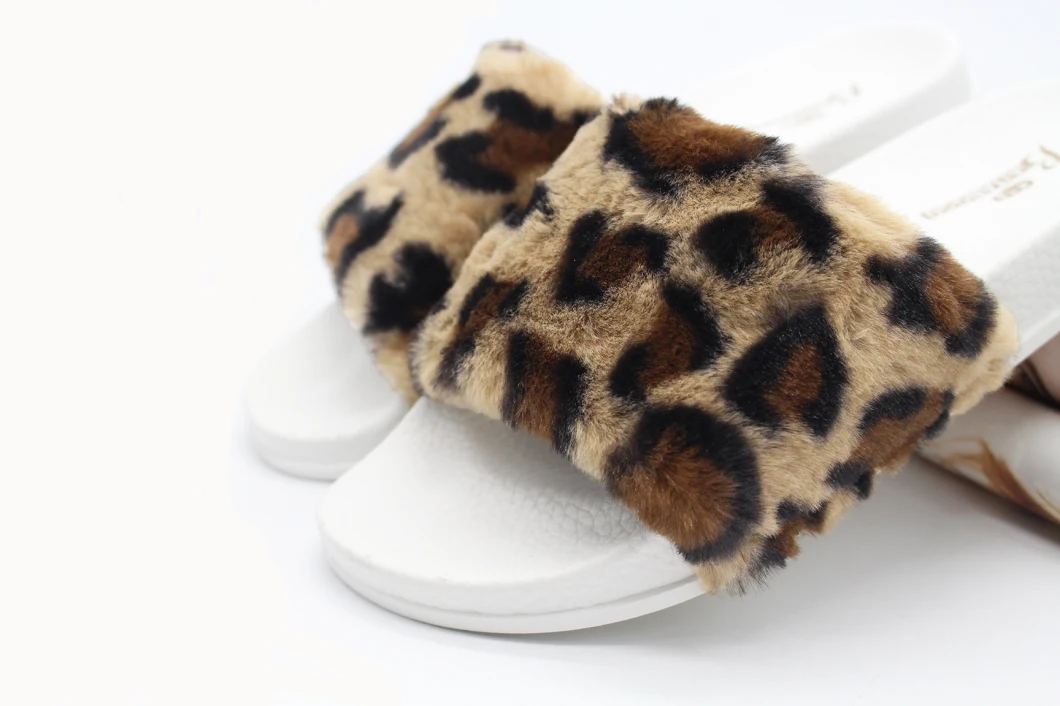 Best Selling Wholesale Fur Slippers, Women Fashion Leopard Pattern Flat Slides Sandals Slippers