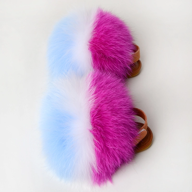 Wholesale Kids Fur Slippers, Kids Fur Slides with Back Strap, Real Fur Soft Fluffy Kids Fur Sandals