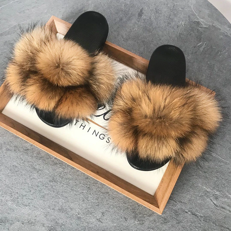 New Arrivals Women Ladies Fur Slippers with Ball, Large Size 12 Women Fur Slippers