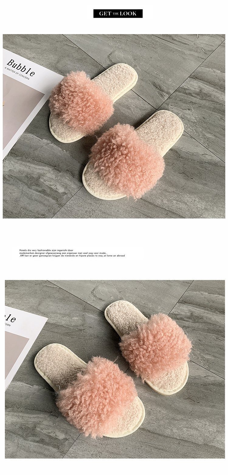 Girls Fashion Lamb Wool Sandals OEM Custom Furry Slides Wholesale Fur Slippers for Women