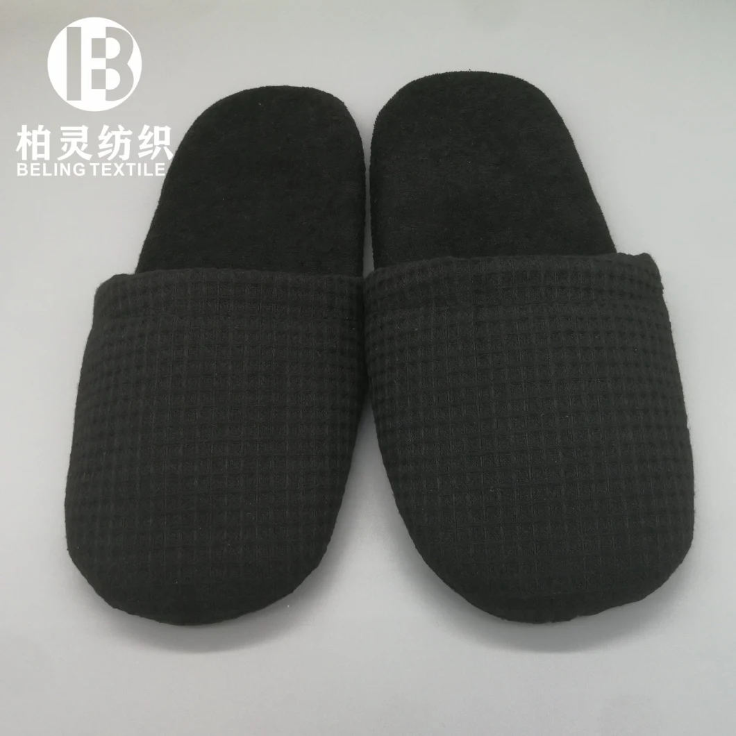 Black Hotel SPA Waffle Slipper Custom Logo Disposable Slipper Embroidery