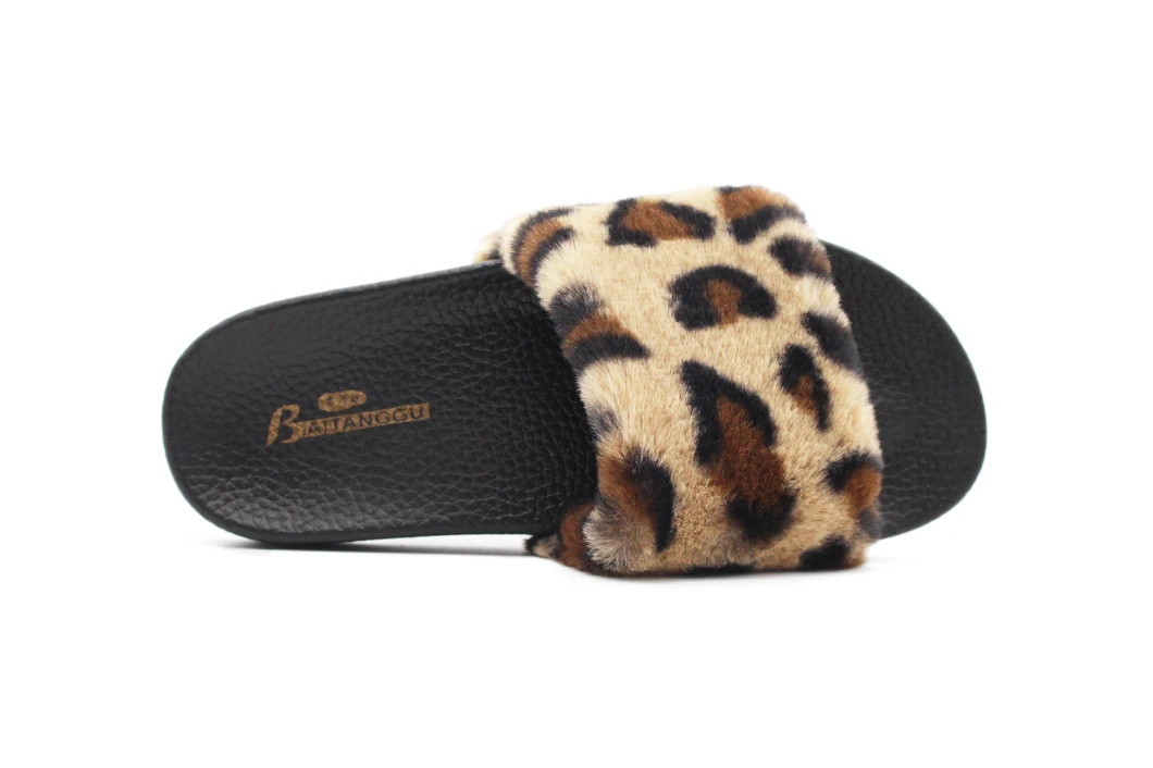 Best Selling Wholesale Fur Slippers, Women Fashion Leopard Pattern Flat Slides Sandals Slippers