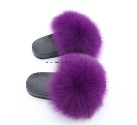 Soft Popular Kids Real Fur Sandals Children Cute Fox Fur Slippers