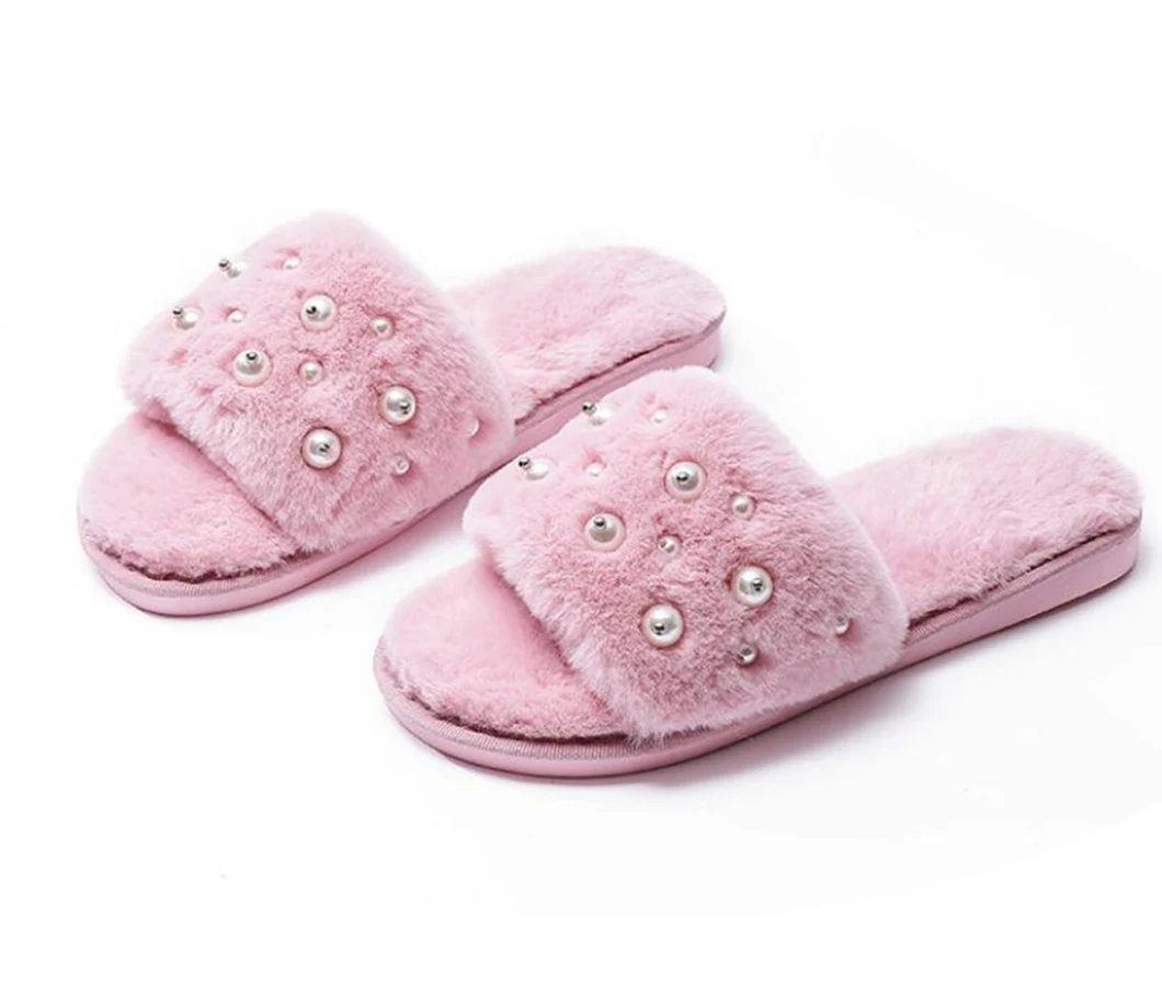 Pearls Upper Accessory Women's Indoor Slippers Outdoor Slippers Footwear Sandals Fur Sliders