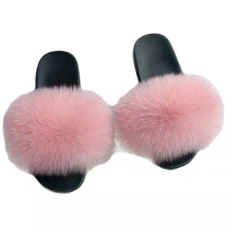 Wholesale Fox Fur Slides Slippers Ladies Fur Slide Sandals Slippers