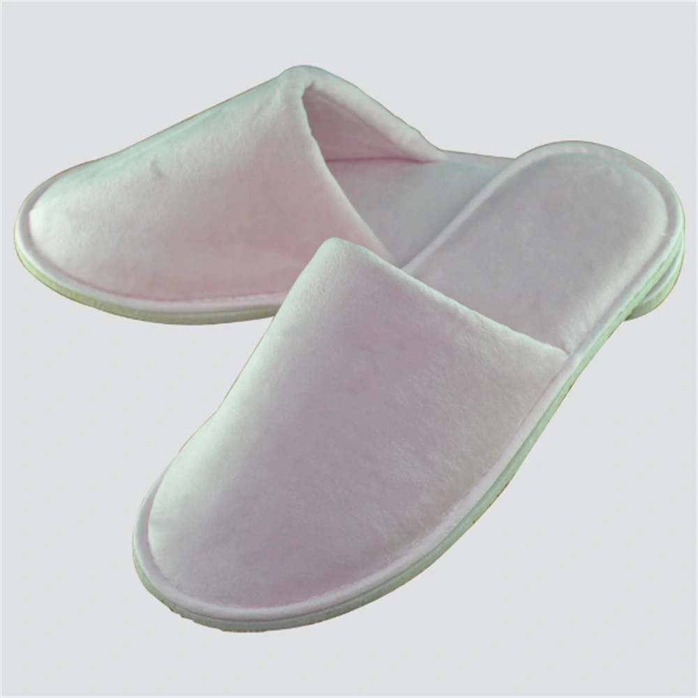 Thicker Sole Pink Velour Embroidery Slipper for Woman Wholesale Fur Slippers