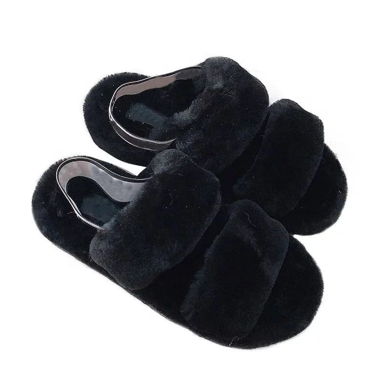 Wholesale Fur Slides for Women Ladies 2 Strap Sandals Factory Wholesales Slippers