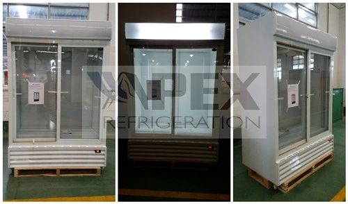 Double Sliding Glass Door Showcase Fridge 600L Upright Supermarket Refrigerated Showcase