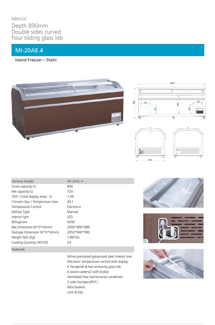 Hypermarket Commercial Plug in Island Display Freezer Refrigerator