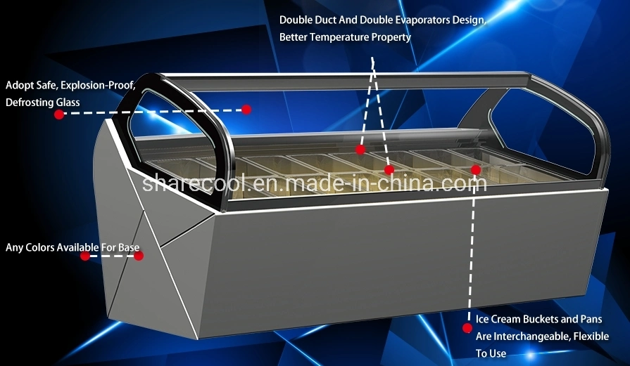 Ce Approval Ice Cream Display Freezer Ice Cream Gelato Showcase with 18 Pans
