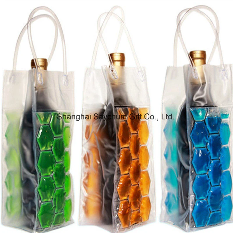 Custom Logo Reusable Gel Bottle PVC Wine Cooler Bag Single Beer Bottle Cooler