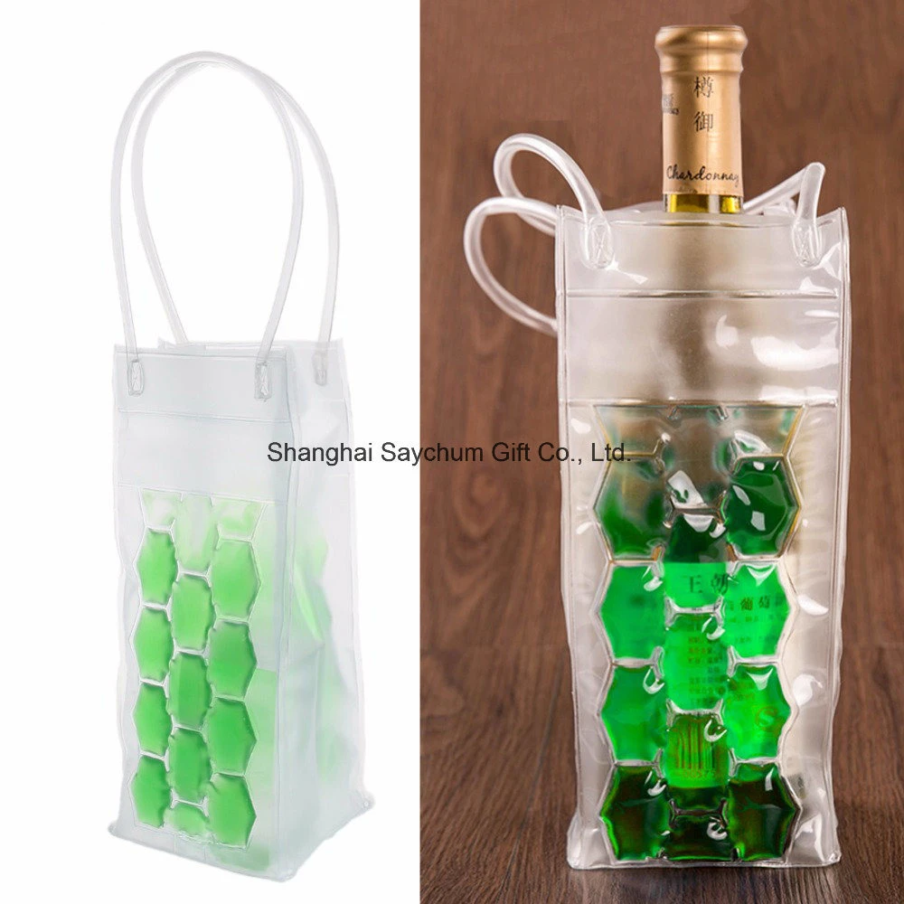 Custom Logo Reusable Gel Bottle PVC Wine Cooler Bag Single Beer Bottle Cooler