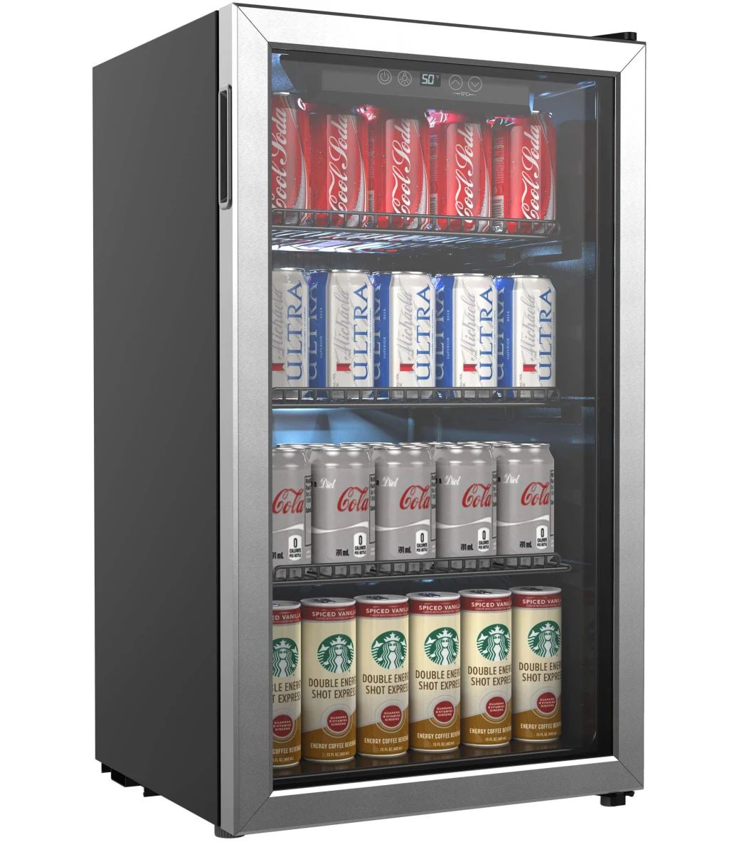 Beverage Refrigerator Cooler Beer Fridge, Drink Fridge with 3 Layer Glass Door, Removable Shelves, Touch Control