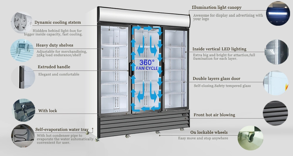 Commercial Refrigeration Supermarket Equipment Beverage Upright Display Cooler Cold Drink Fridge