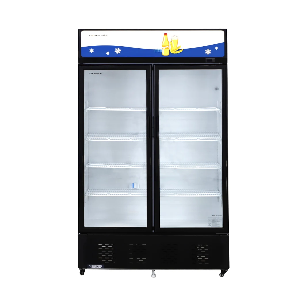 742L Double Trmpered Glass Door Uptight Refrigerator No Frost Supermarket Display Freezer Showcase