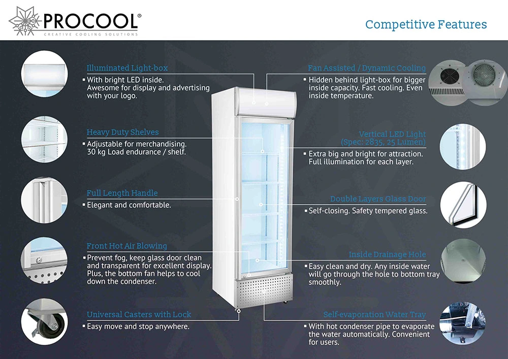 Glass Door Freezer Vertical Frost Free for Beer and Beverage Display