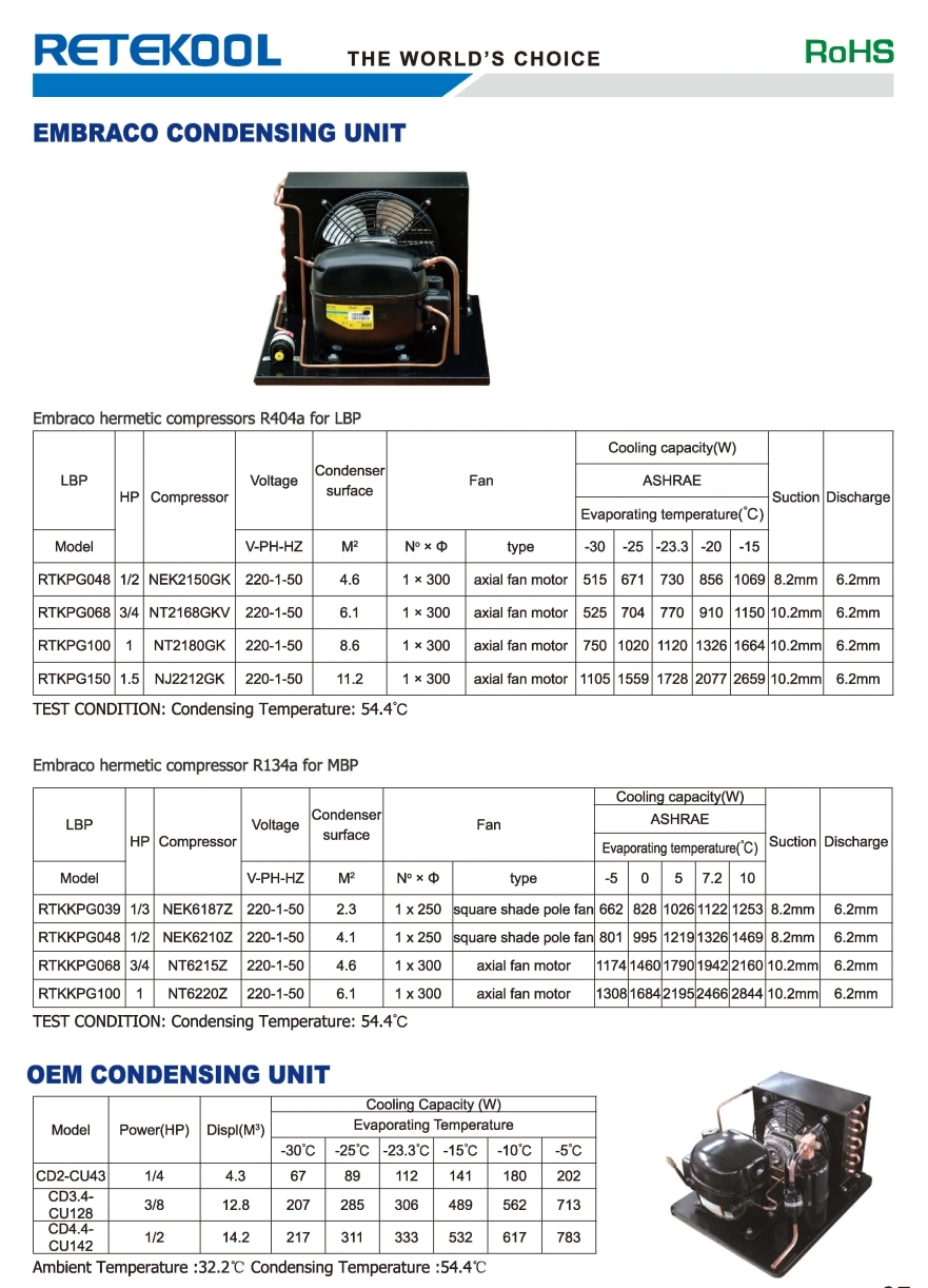 Refrigeration R134A Hermitic Small Condensing Unit for Freezer Fridge