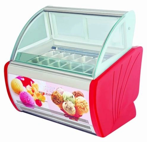 Curved Glass Ice Cream Display Freezer with Ce