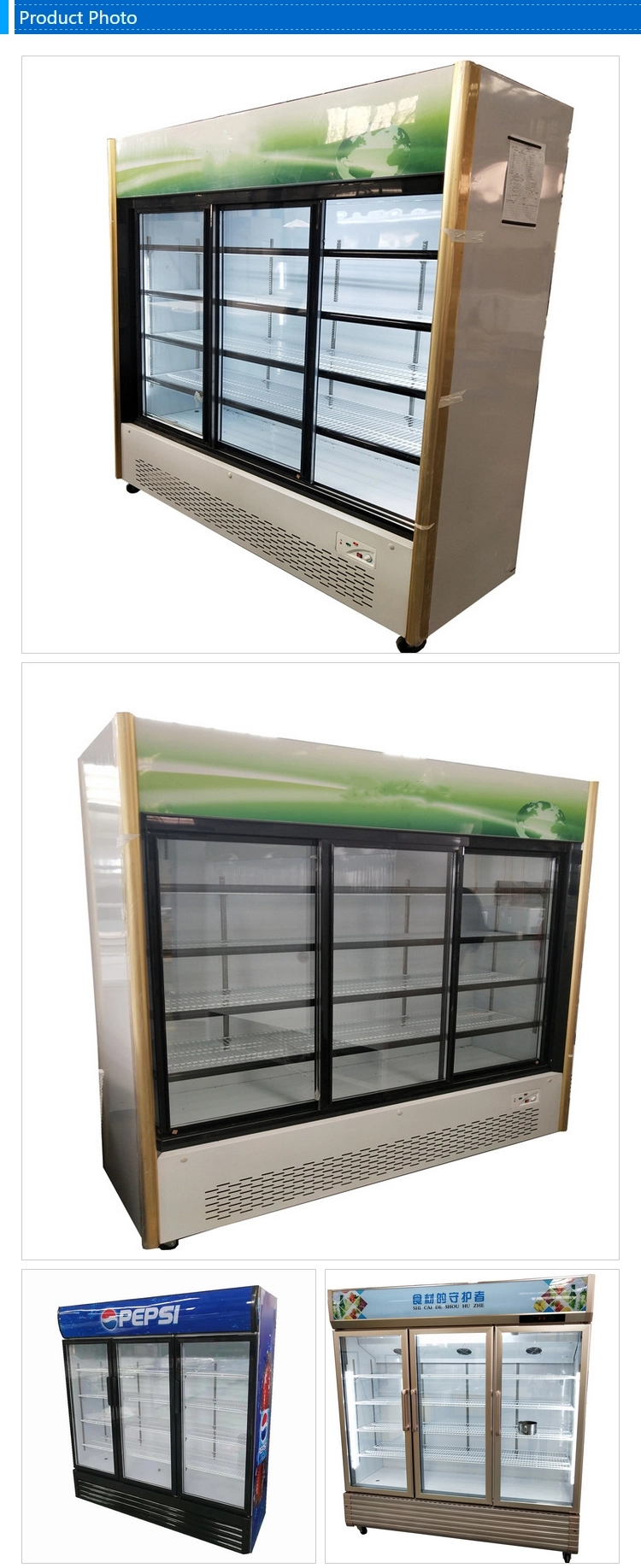 3 Glass Doors 1400 Litres Supermarket Refrigeration Equipment Chiller Food Storage Display Refrigerator