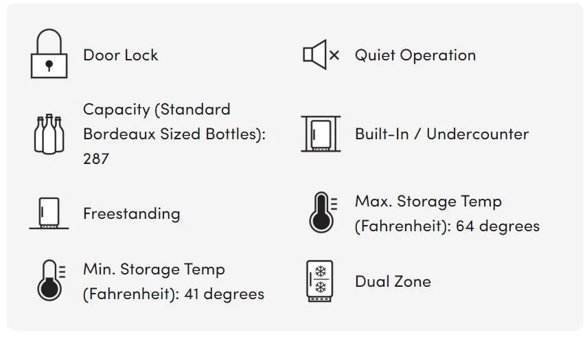 287 Bottle Built-in Dual Zone Commercial Wine Cooler, 32 Inch Wide