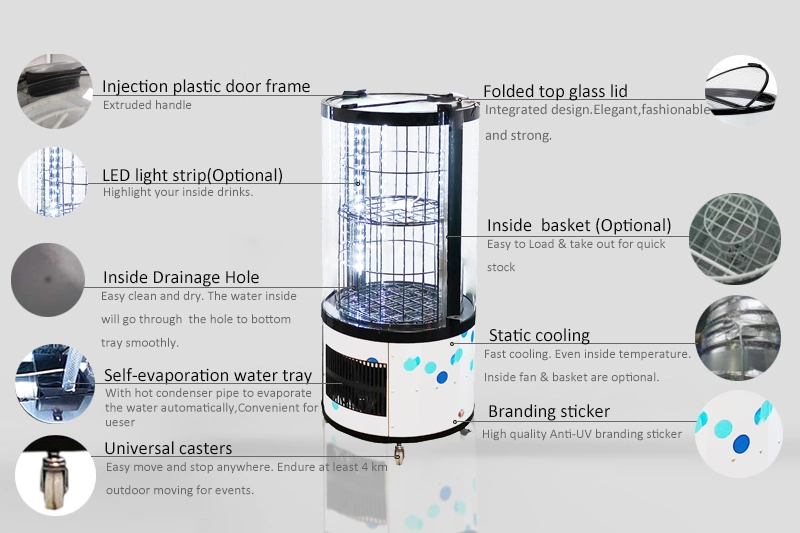 Transparent Round Barrel Electric Beverage Party Cooler Outdoor Portable Can Cooler Fridge