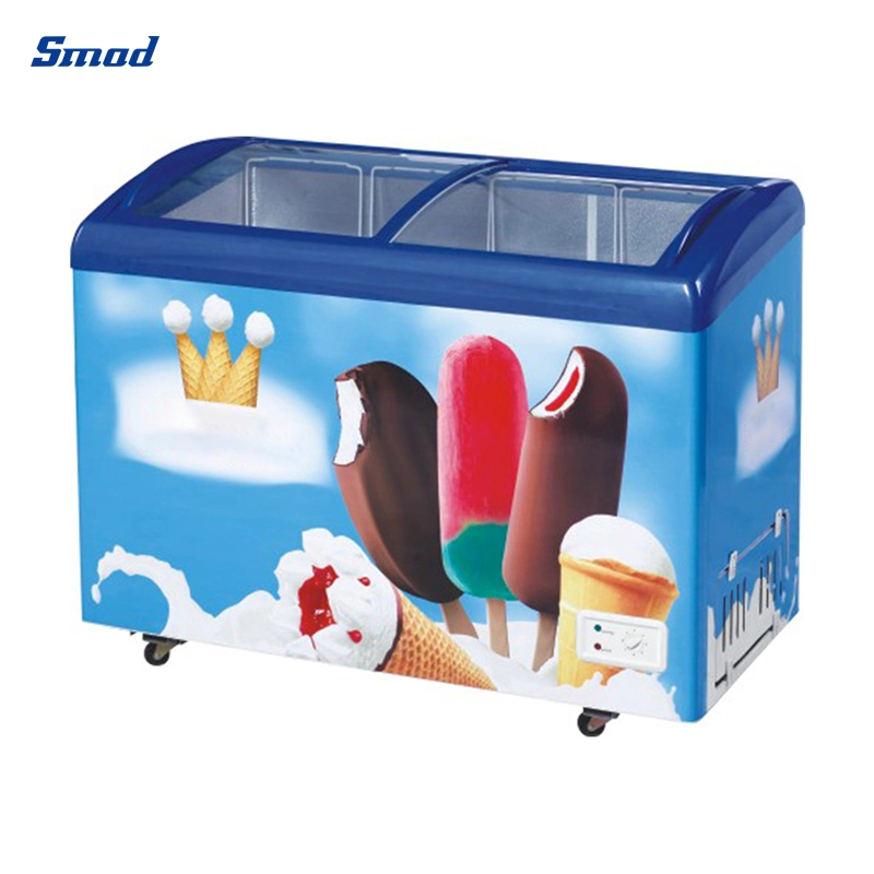 Low Price 268L Curved Glass Door Ice Cream Display Chest Freezer