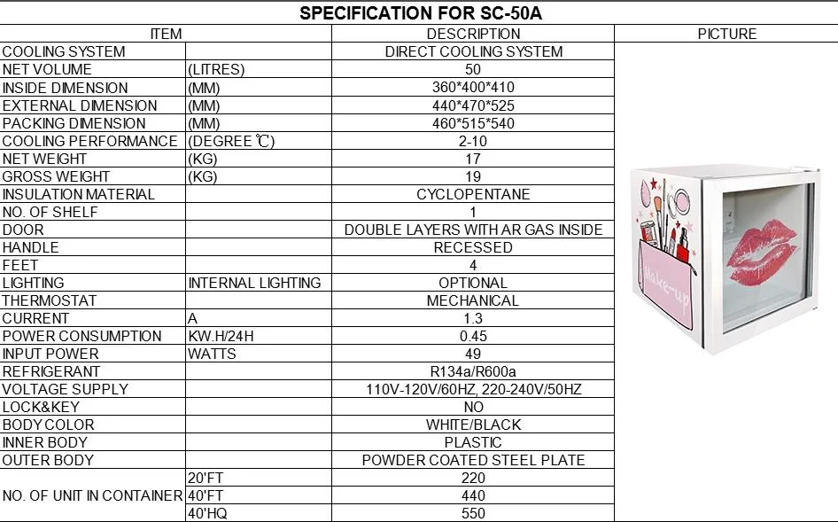 Osmetic Fridge Skincare Mini Refrigerator Glass Door Freezer Drink Cooler Make up Bar Fridge