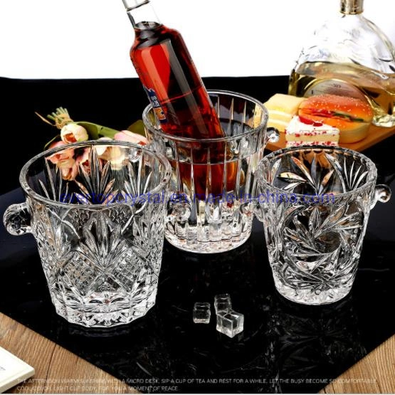 Crystal Ice Bucket with Handles, Wine Champagne Cooler Bucket, Glassware Wine Chiller Party Beverage Tub