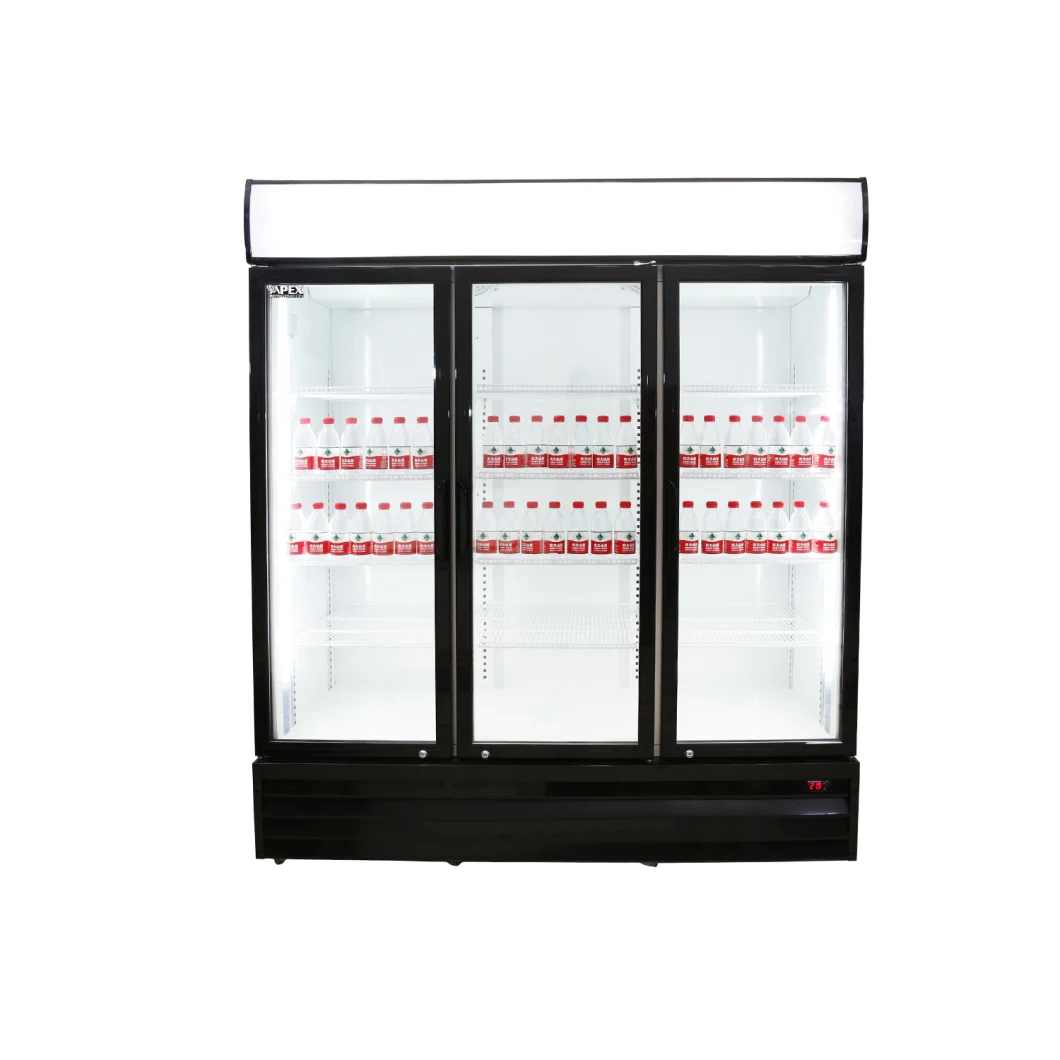 Dynamic Cooling Black White Glass Door Display Cooler Display Fridge Triple Door Upright Cooler