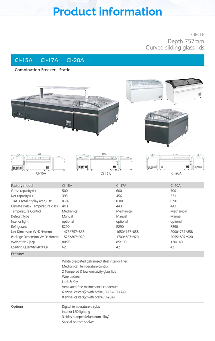 Hypermarket Commercial Plug in Island Display Freezer Refrigerator