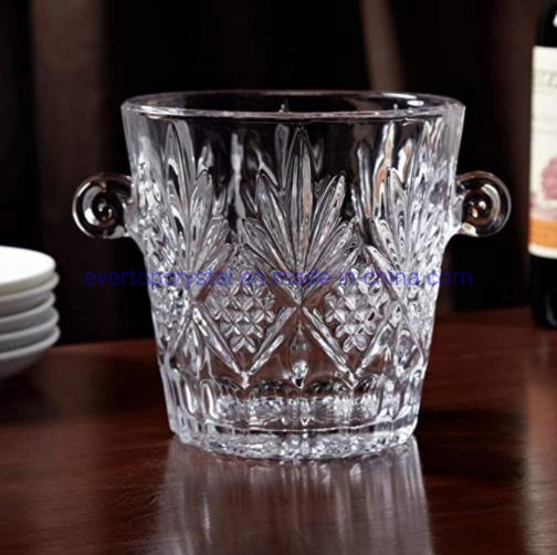 Crystal Ice Bucket with Handles, Wine Champagne Cooler Bucket, Glassware Wine Chiller Party Beverage Tub