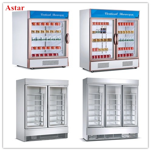 Supermarket Two Shelves Double Doors Commercial Beverage Refrigerator