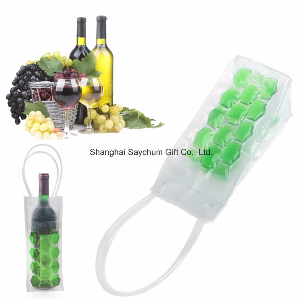 Custom Logo Reusable Gel Bottle PVC Wine Cooler Bag Single Beer Bottle Cooler